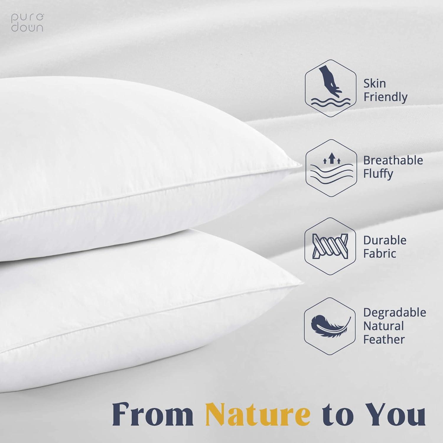 Peace Nest White Goose Feather and Down Pillow, Standard, Set of 2