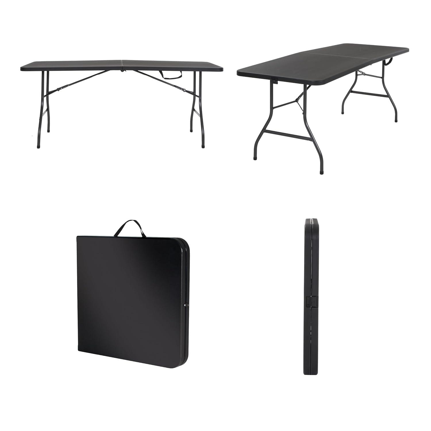 COSCO 6' Fold-in-Half Banquet Table with Handle and Locking Latch, Black