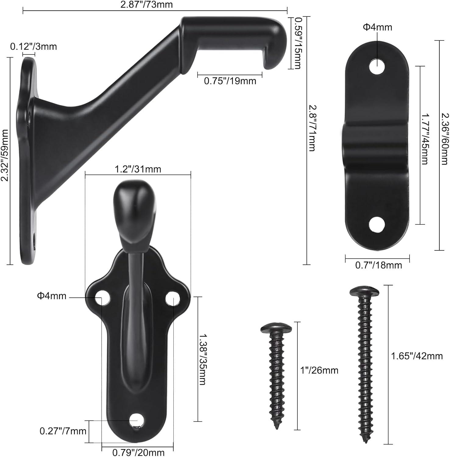 Design House 2.91" H x 2.2" W x 1.26" D Standard Handrail Bracket Heavy Duty Hardware for Stairways in Home or Office, Matte Black (Set of 5)