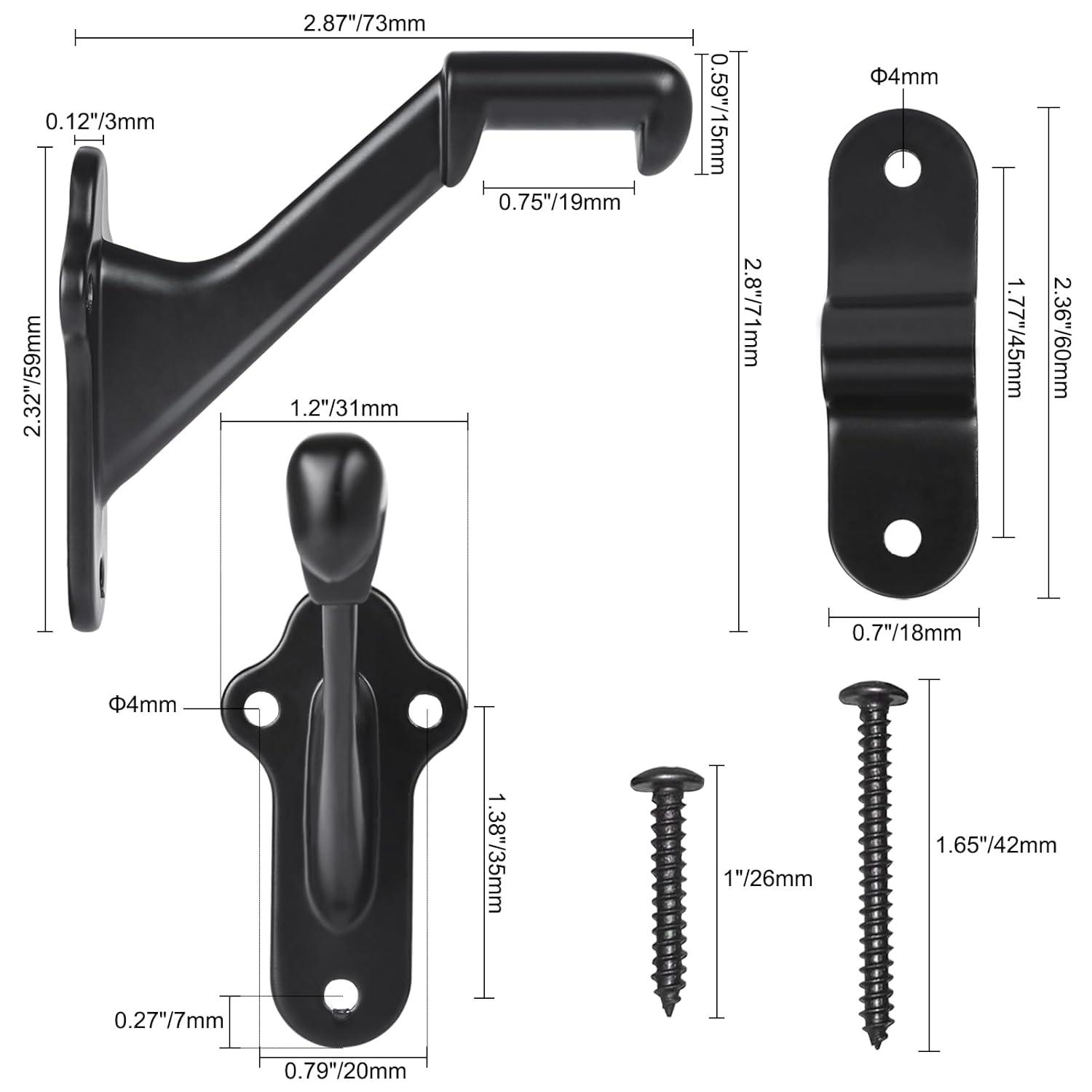 Design House 2.91" H x 2.2" W x 1.26" D Standard Handrail Bracket Heavy Duty Hardware for Stairways in Home or Office, Matte Black (Set of 5)