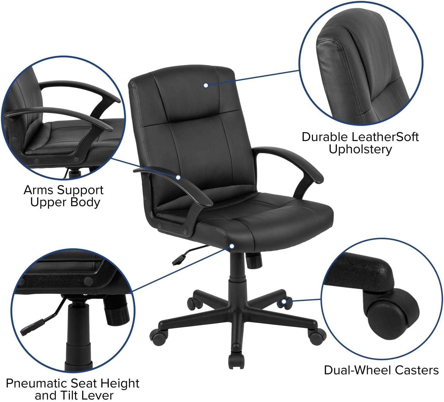 Flash Furniture Lake 5 Piece Rustic Gray Oval Conference Table Set with 4 Black LeatherSoft-Padded Task Chairs