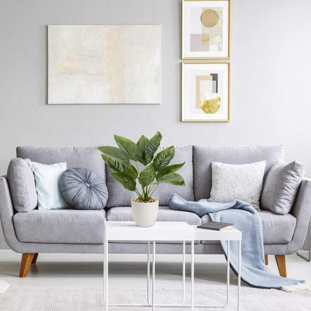 18"Fake Potted Plant Artificial Canna Plants Floor Tropical Plants with White Pot Indoor Home Decor