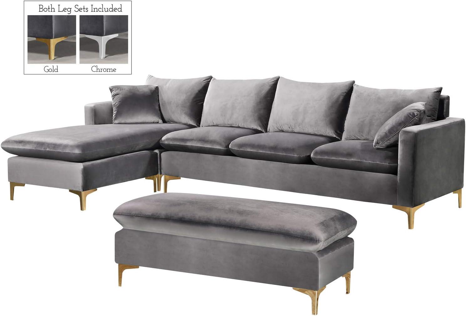 Meridian Furniture Naomi Contemporary 2pc Velvet Reversible Sectional in Gray