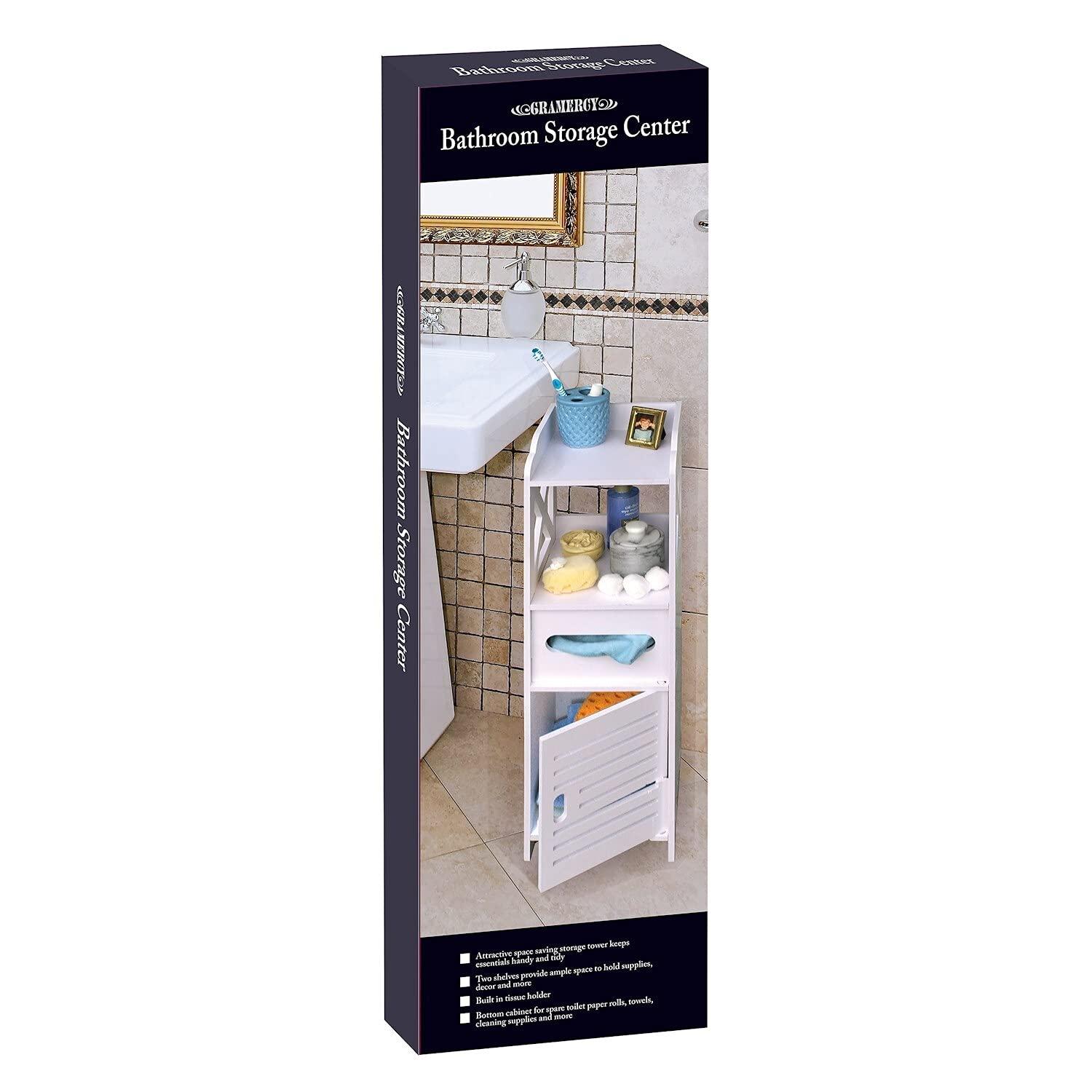 Bathroom Storage Cabinet Tower - Freestanding Shelf Unit with Tissue H
