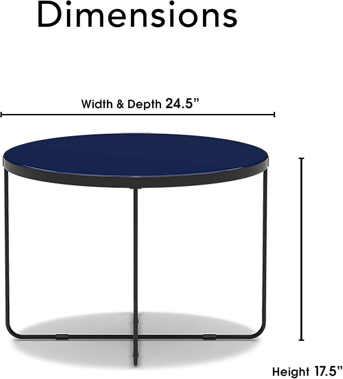 Finch 28'' Round Blue Wood Coffee Table with Black Metal Base