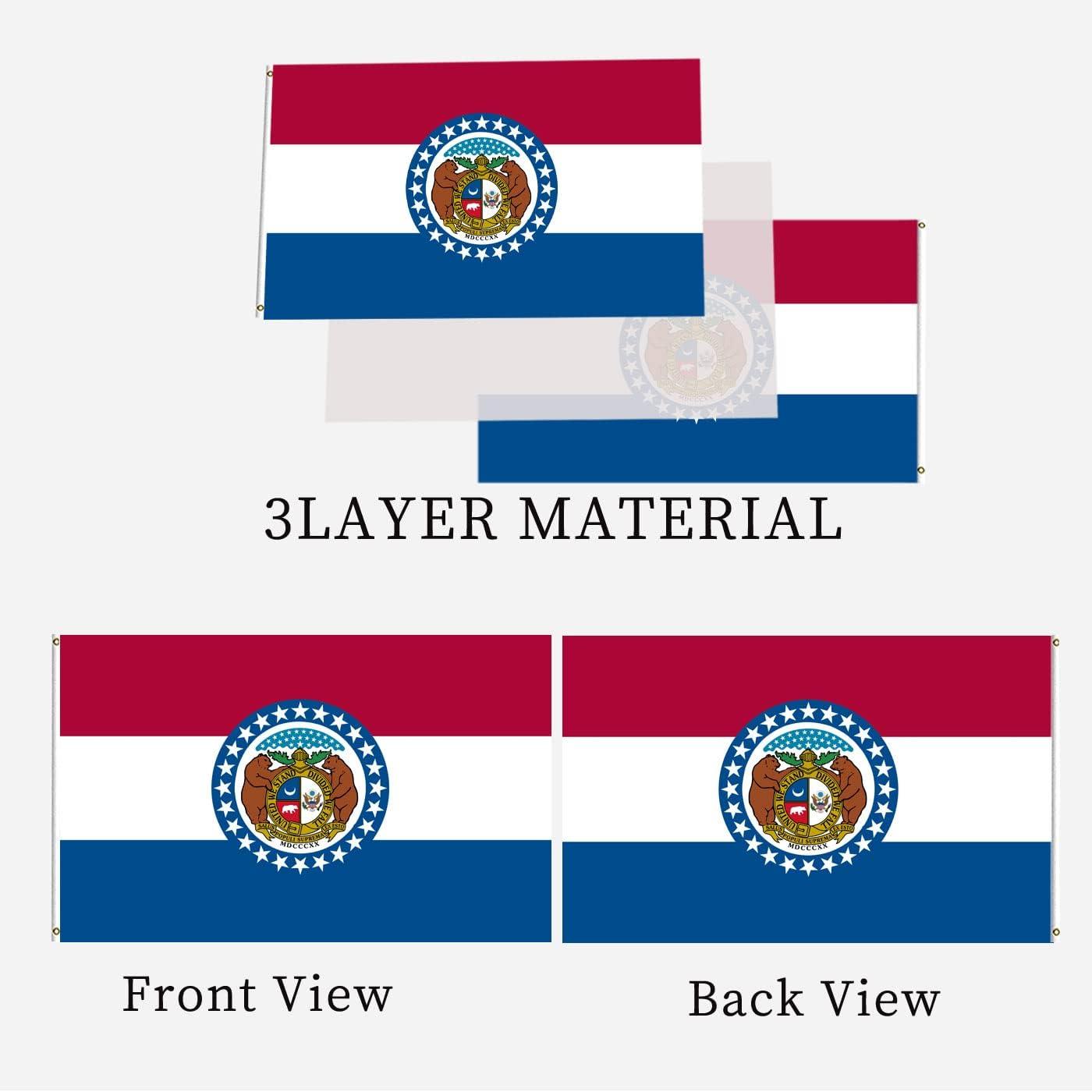 Missouri State Flag 3x5 Double Sided MO State Flags Outdoor Heavy Duty 3 Ply Polyester Material with 2 Metal Grommets 4 Rows of Stitching