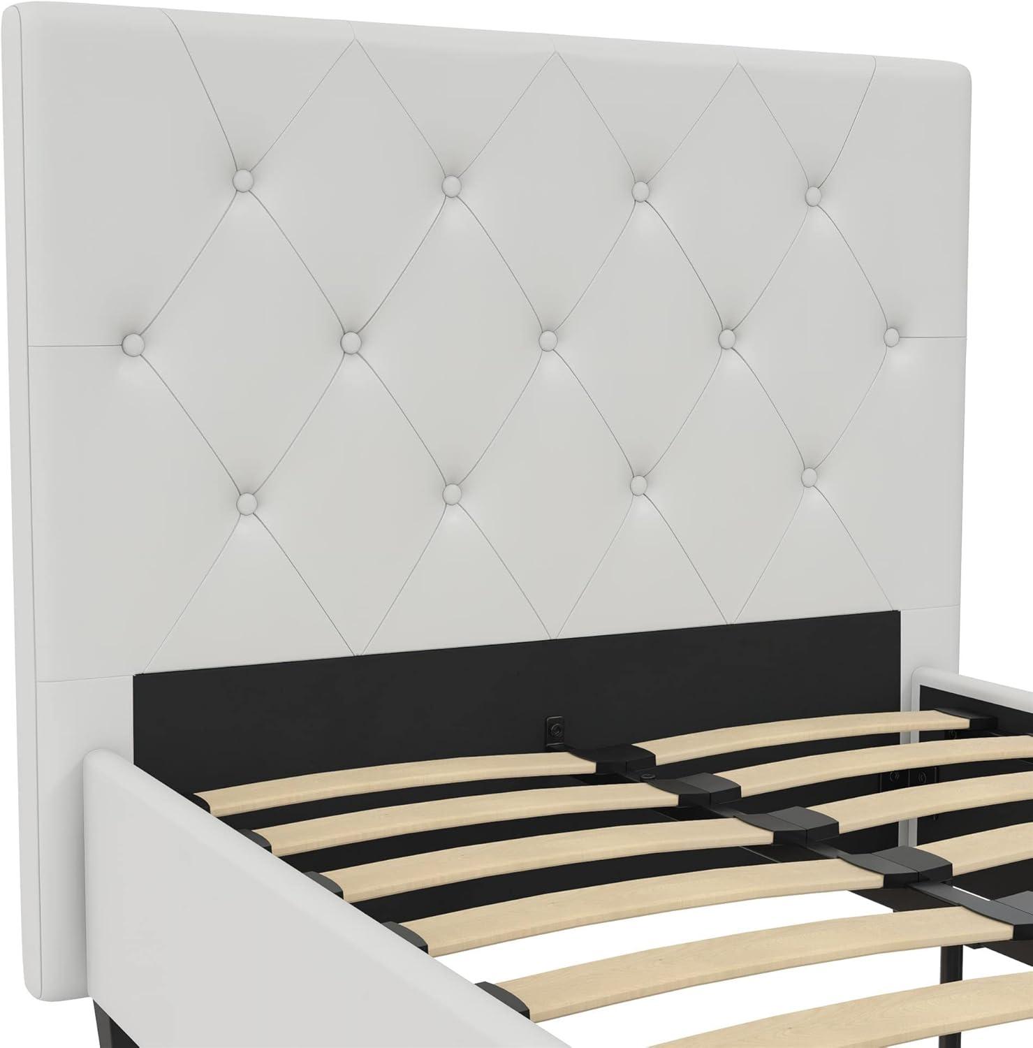 DHP Dakota Upholstered Platform Bed, Twin, White