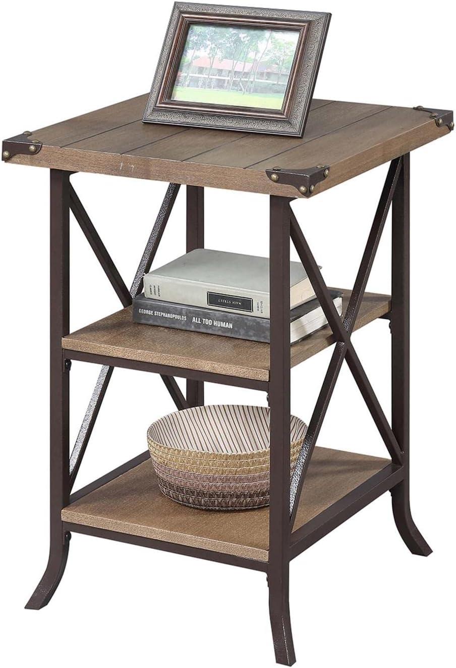 Brookline Driftwood & Brown Metal End Table with Storage