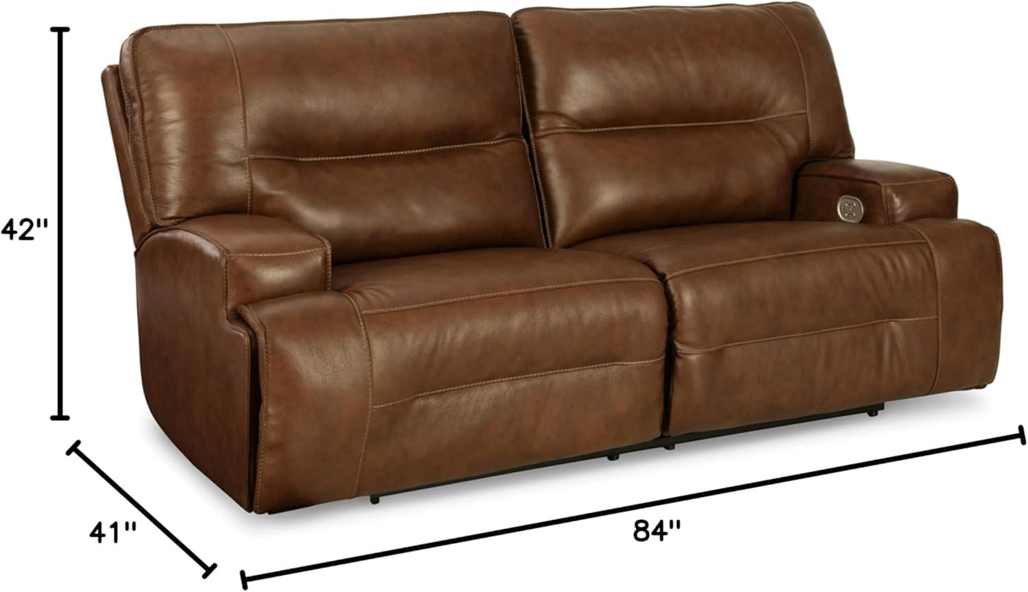 Brown Faux Leather Power Reclining Sofa with Adjustable Headrest