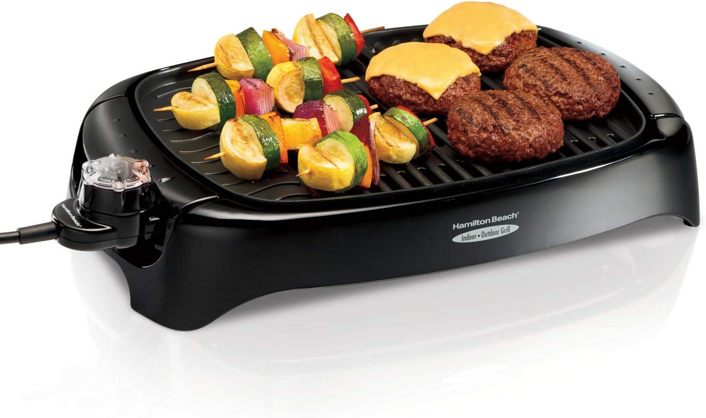 Sleek Black 133 sq.in Electric Grill with Non-Stick Plates and Cool-Touch Handles