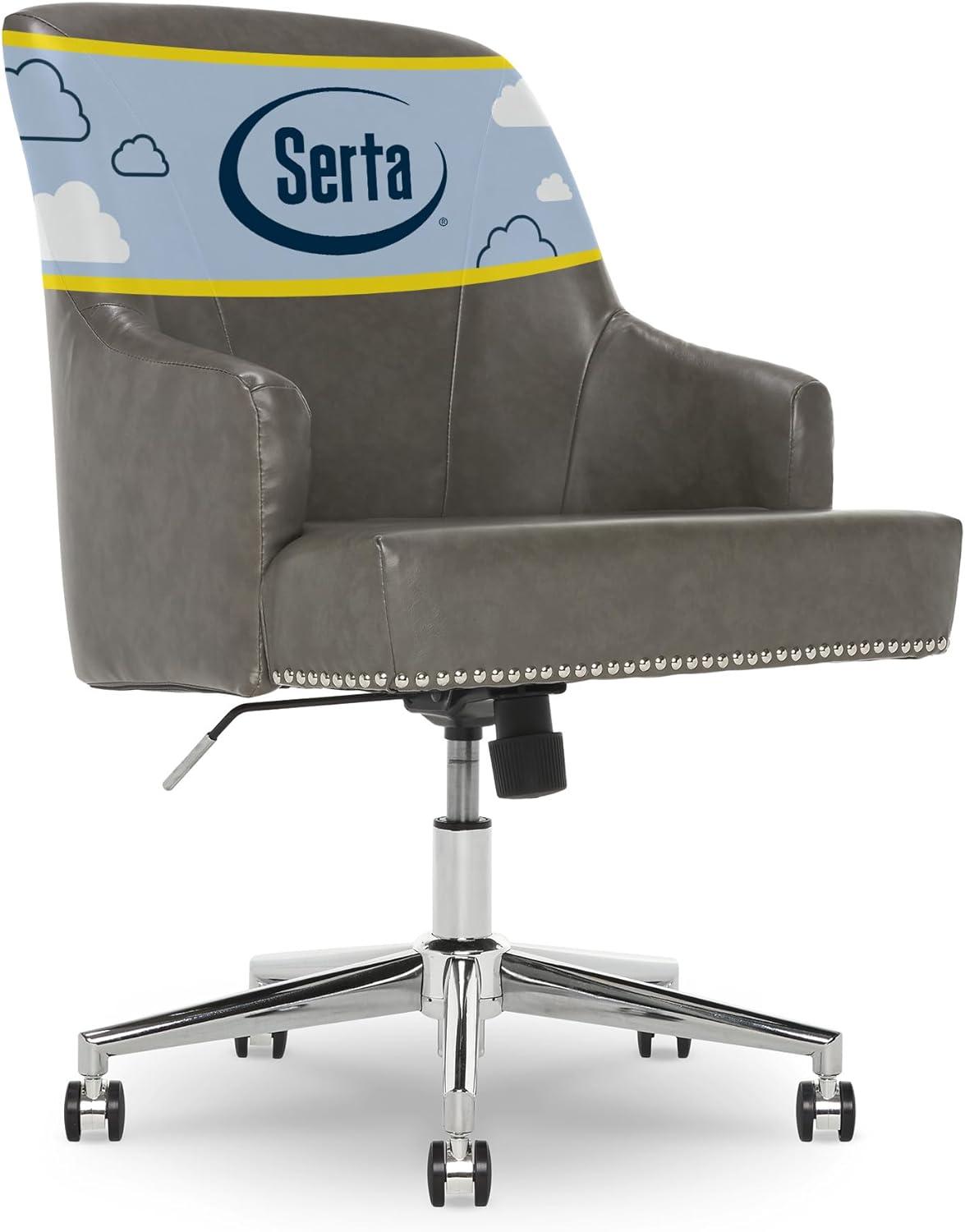 Modern Leighton Swivel Home Office Chair in Gray Bonded Leather