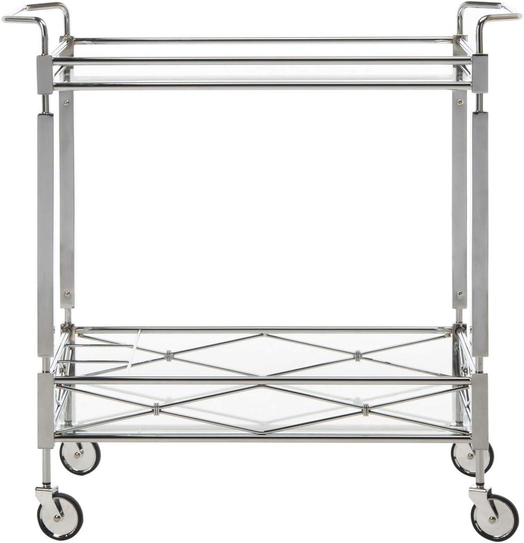 Chrome Glass 32" Transitional Rectangular Bar Cart with Storage