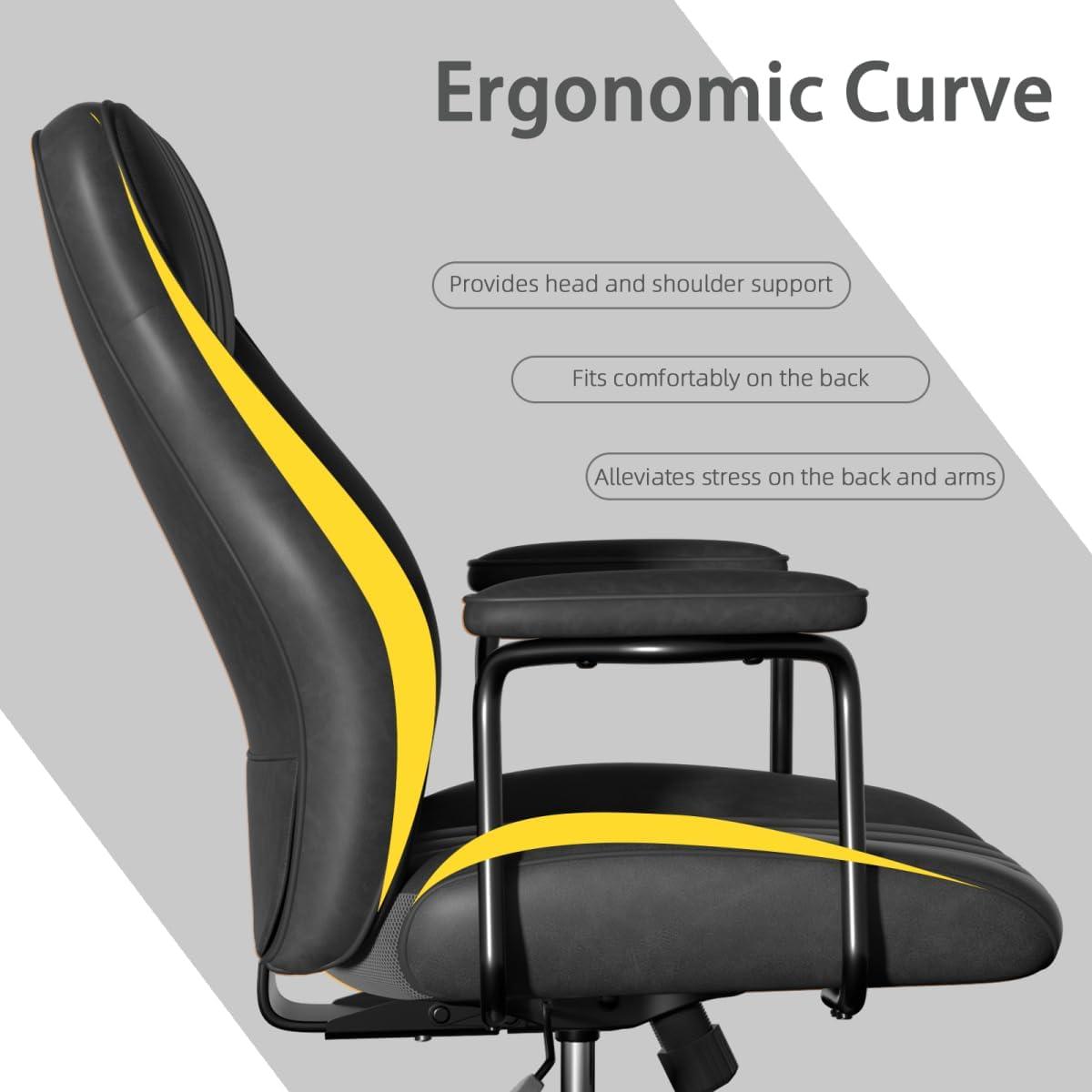 Mid Century Modern Office Chair, Vintage Leather Desk Chair With Wheels and Arms, Home Office Task Chair