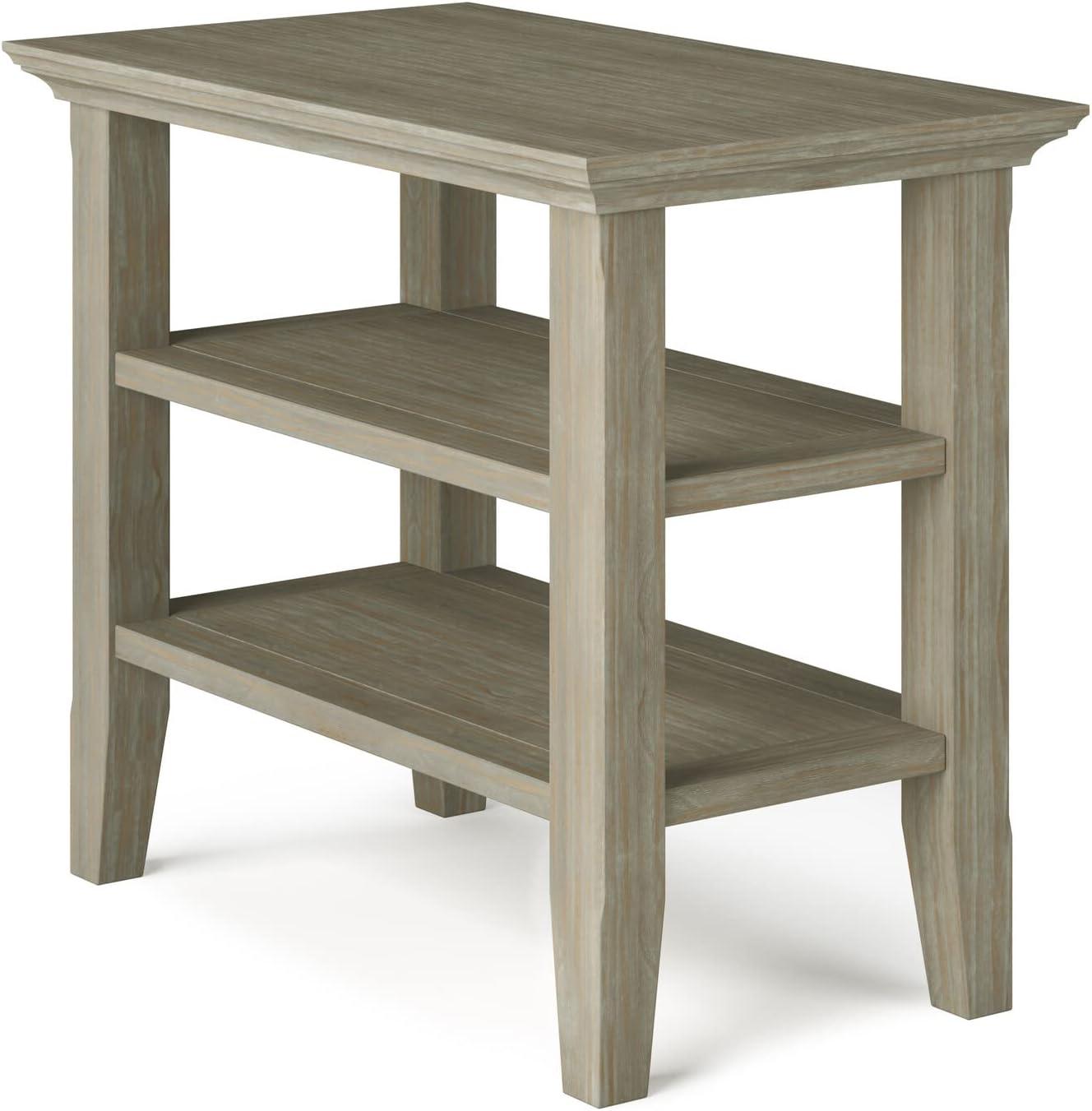 Acadian Distressed Grey Solid Pine 14" Narrow Side Table with Shelves