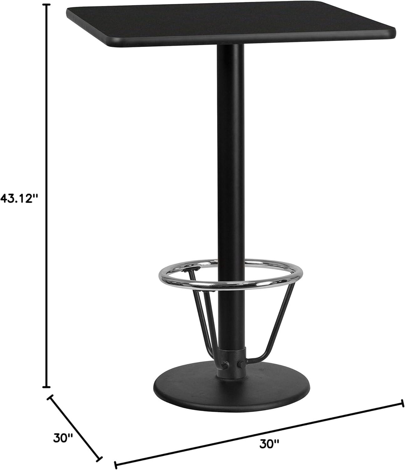 Flash Furniture 30'' Square Black Laminate Table Top with 18'' Round Bar Height Table Base and Foot Ring