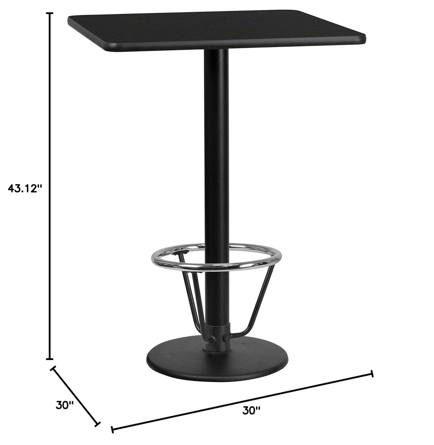 Flash Furniture 30'' Square Black Laminate Table Top with 18'' Round Bar Height Table Base and Foot Ring