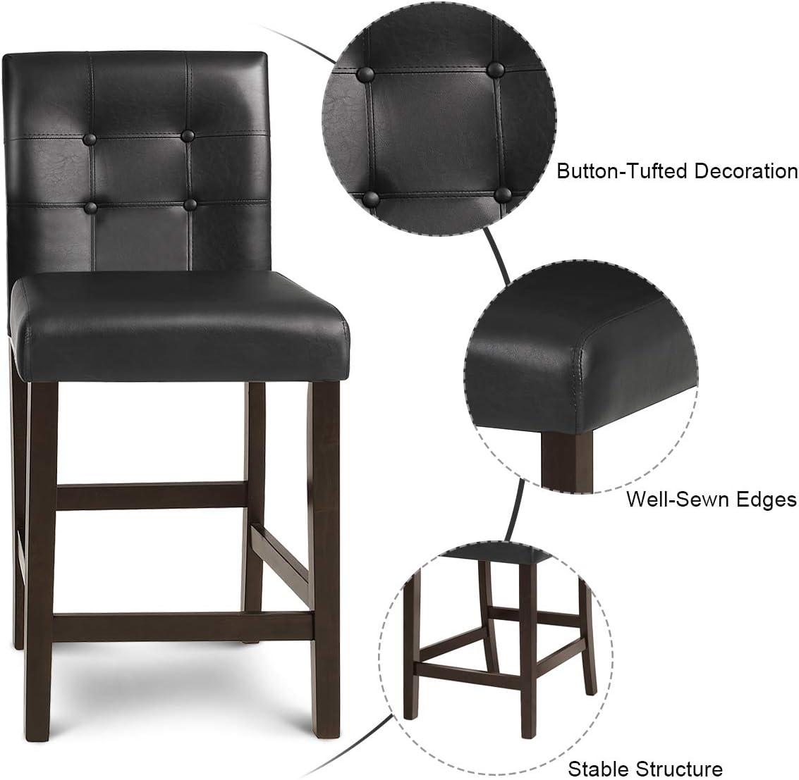 Costway Set of 2 Bar Stools 25inch Counter Height Barstool Pub Chair Rubber Wood Black