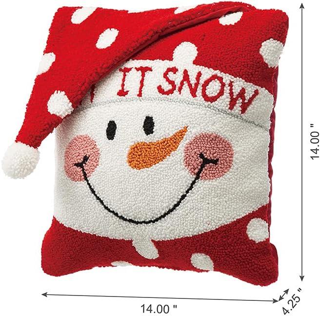 13.75" Red and White Unique Hooked 3D Snowman Pillow