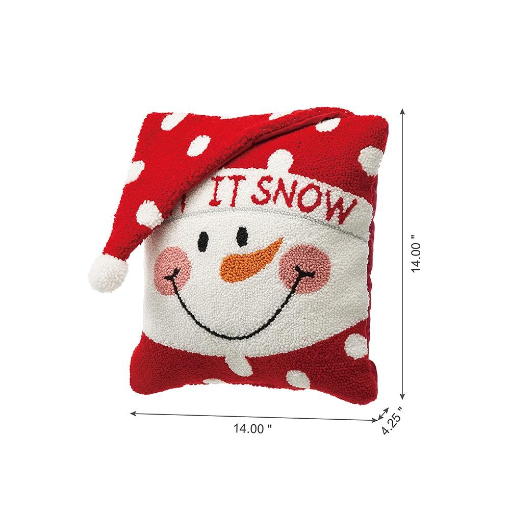 13.75" Red and White Unique Hooked 3D Snowman Pillow