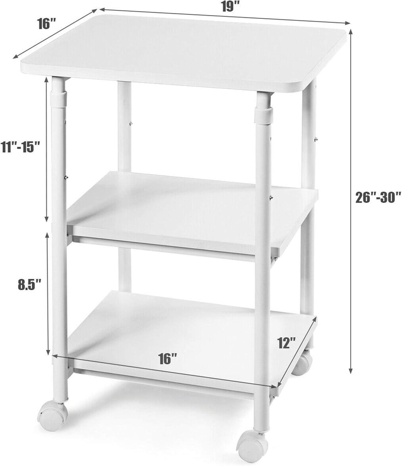 Tangkula 3-Tier Adjustable Rolling Under Desk Printer Cart with 3 Storage Shelves Printer Stand for home office White