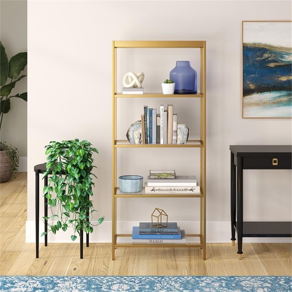 Aurelia 70'' Brass and Tempered Glass Minimalist Bookcase