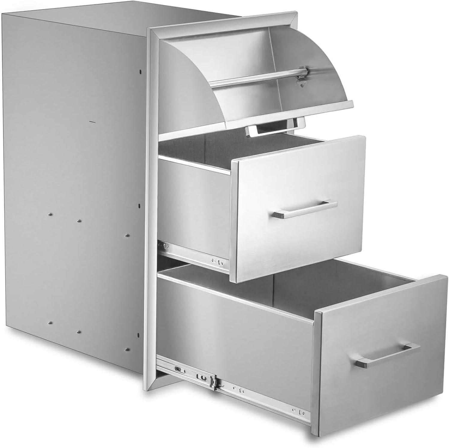 Outdoor Kitchen Drawer Stainless Steel 3-Drawer, BBQ Island Built-in Drawer Weatherproof, Flush Mount for Outdoor Kitchen and Grill Station (17"W*30"H*21“D)