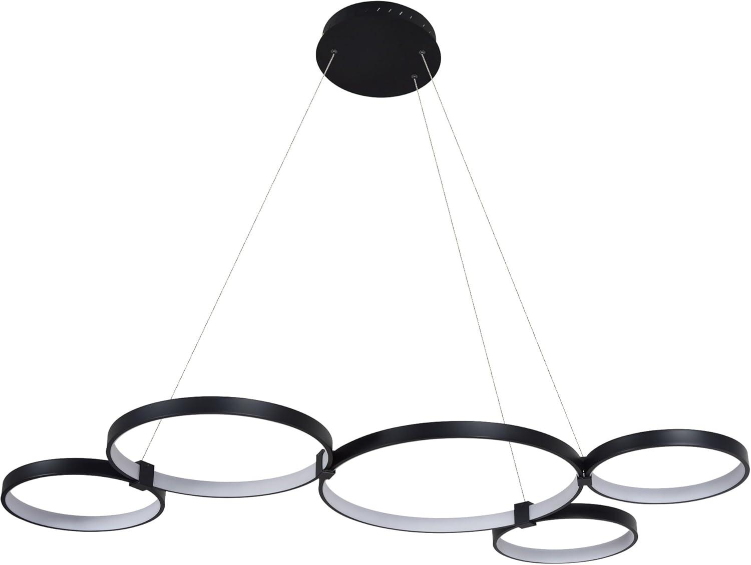 Capella 50-Inch Black Modern LED Multi-Ring Adjustable Chandelier