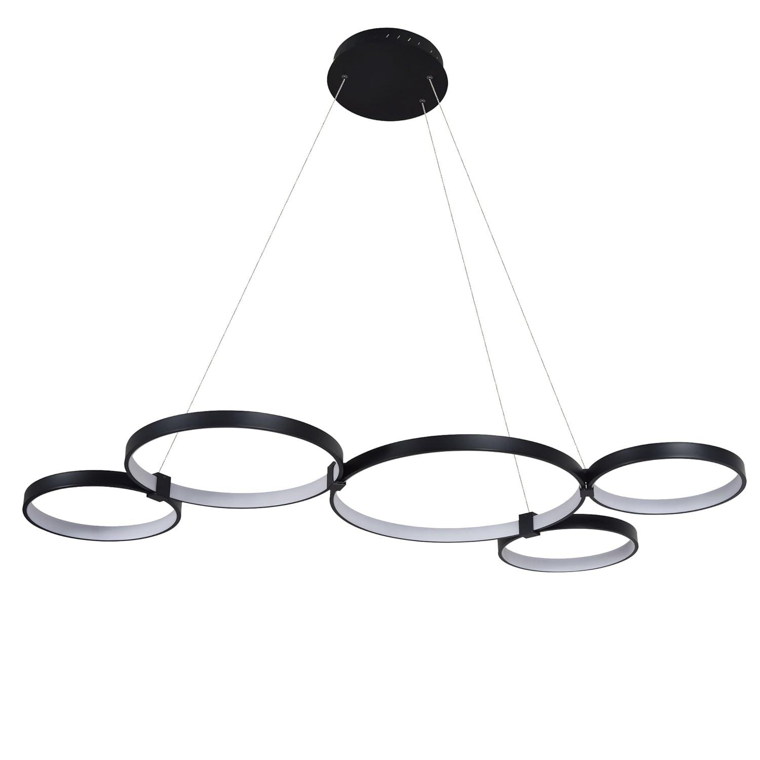 Capella 50-Inch Black Modern LED Multi-Ring Adjustable Chandelier