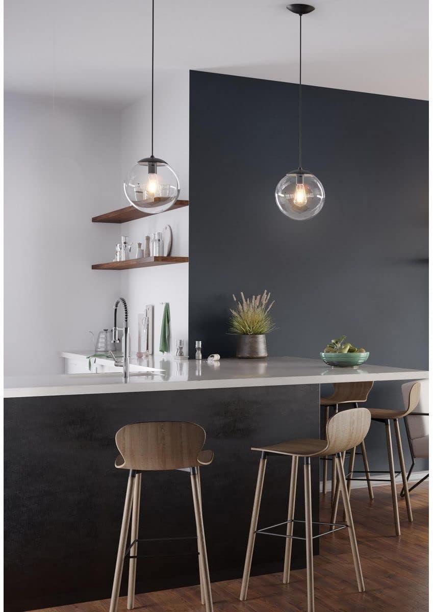 Progress Lighting, Atwell Collection, 1-Light, Pendant Light, Matte Black, Glass Globe Shade