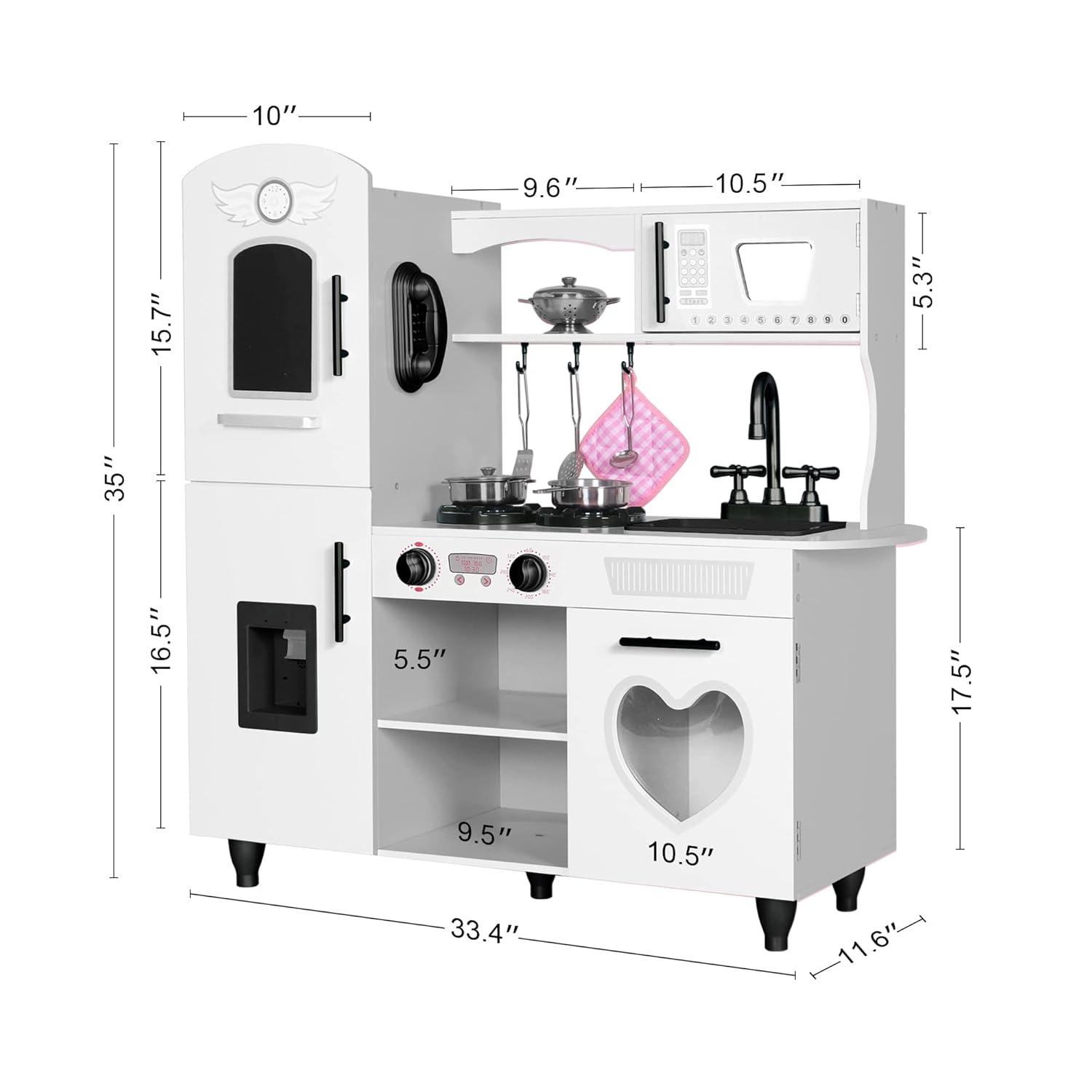TaoHFE Play Kitchen, Pink Kids Kitchen Set for Girls Kitchen Set for Kids Ages 6-8 Gift Toddler Kitchen Set for Kid Age 3+ Kitchen Playset with Lights & Sounds Wooden Toy Kitchen Playset Gift