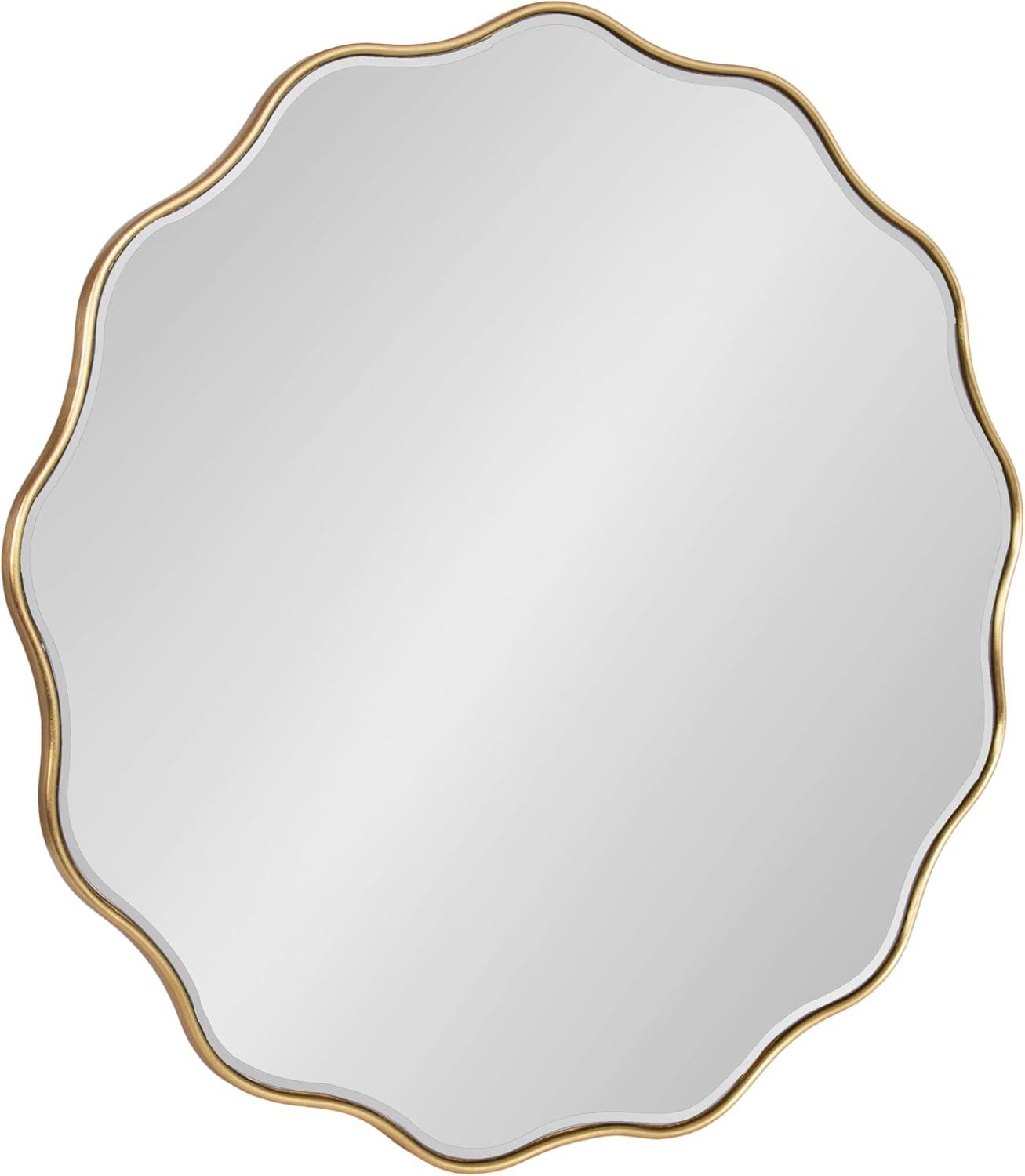 Kate & Laurel All Things Decor 32"x32" Viona Round Scalloped Mirror Gold: Luxury Glam Decor, No Assembly, Espejo