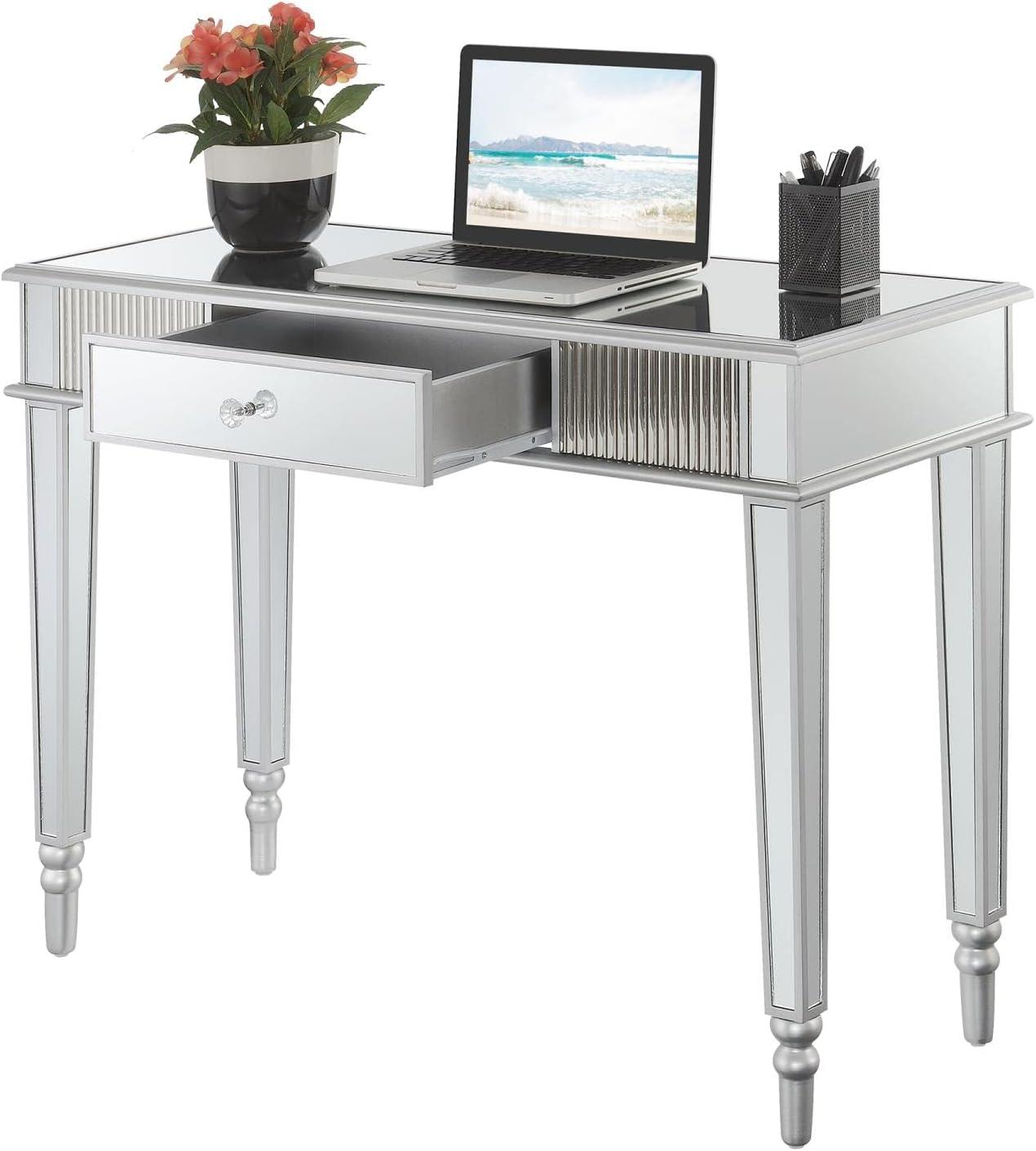 French Country 1 Drawer Mirrored Desk & Console Table, Stainless Steel