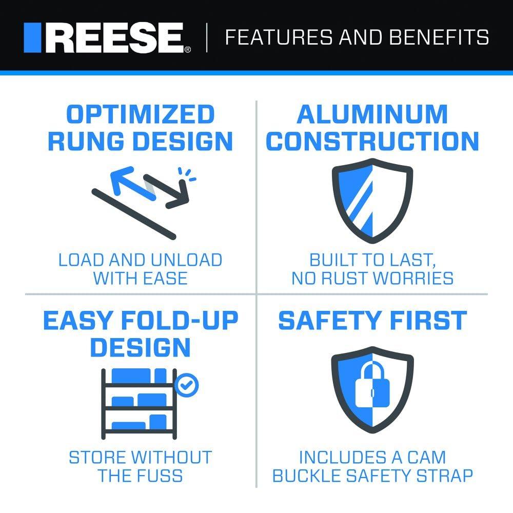 REESE 11272200 Tri-fold Aluminum Utility Ramp for ATVs, Snowmobiles, Dirt Bikes, Lawn Equipment, 45 Inch x 69 Inch, 1,600 lbs. Capacity