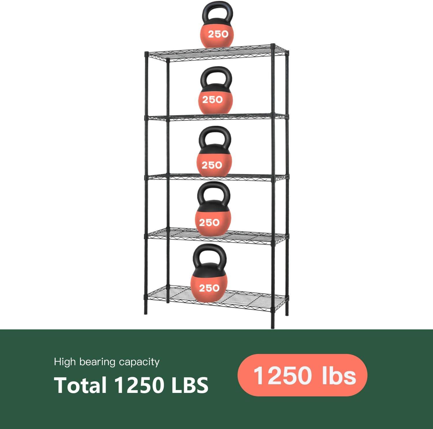 Black 72" Tall Adjustable 5-Tier Steel Wire Shelving Unit