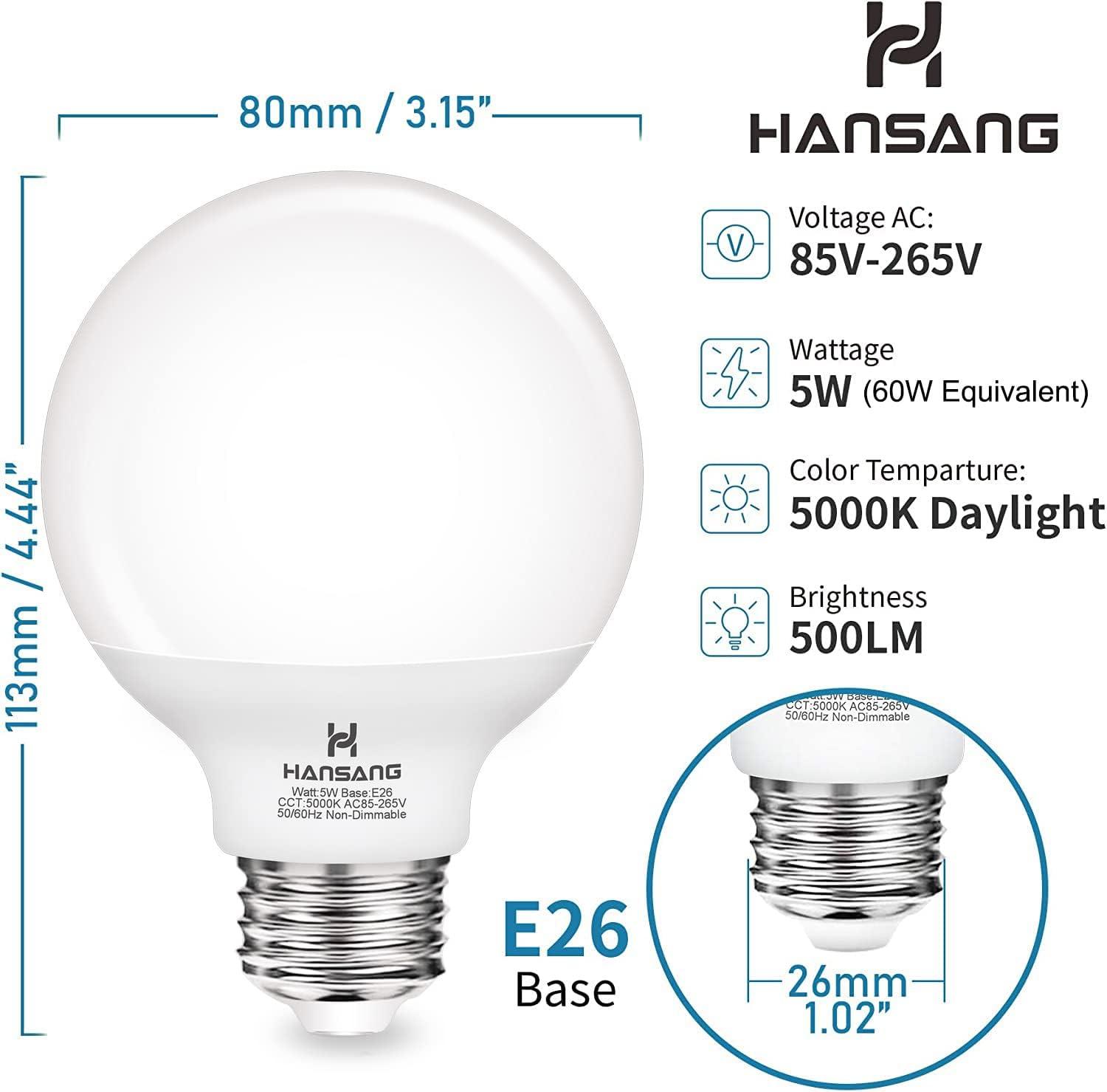 Hansang White G25 LED Globe Light Bulbs, 60W Equivalent