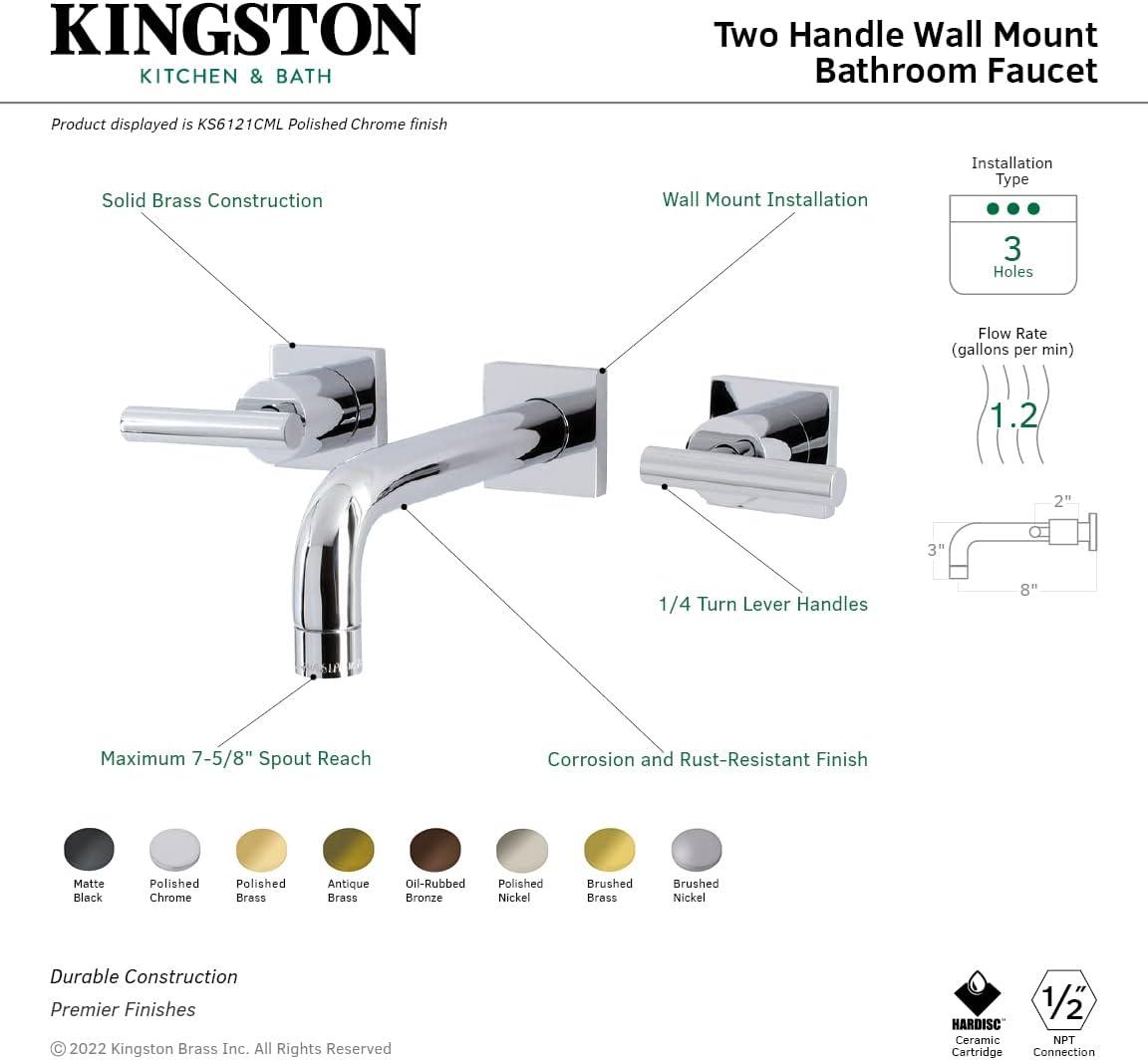 Kingston Brass Manhattan Two-Handle 3-Hole Wall Mount Bathroom Faucet