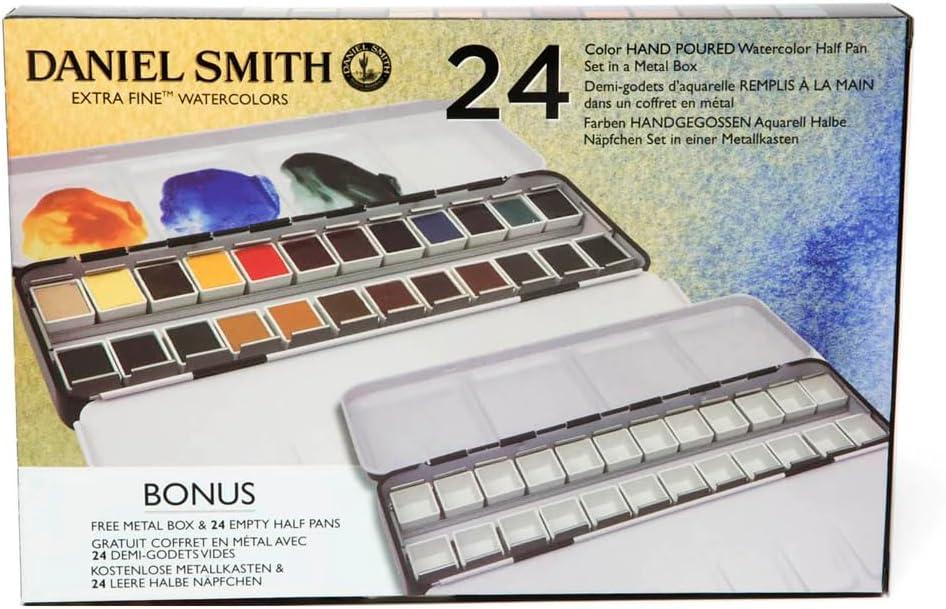 Daniel Smith Extra Fine Watercolor Half Pan Paint Set, 24-Colors & 24 Empty Half Pans