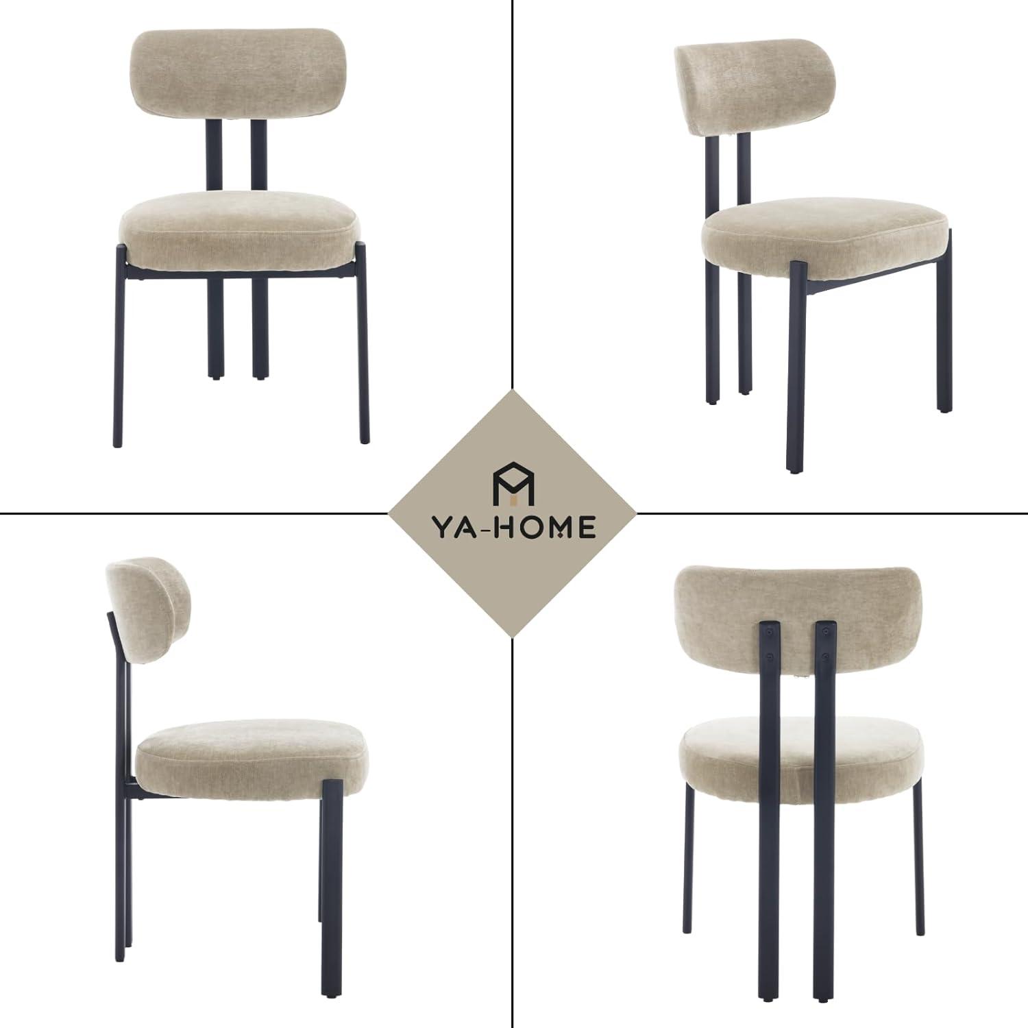 CONCETTA Dining Chairs Set of 4, Kitchen Chairs with Curved Backrest & Metal Legs, Mid Century Modern Round Dining Room Chairs for Vanity, Living Room,Beige
