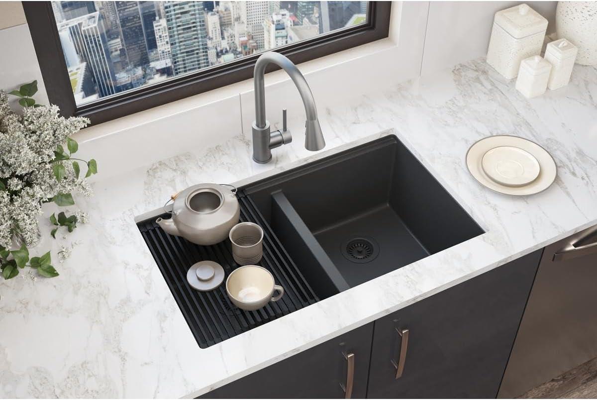 Matte Black Quartz Double Bowl Undermount Workstation Sink