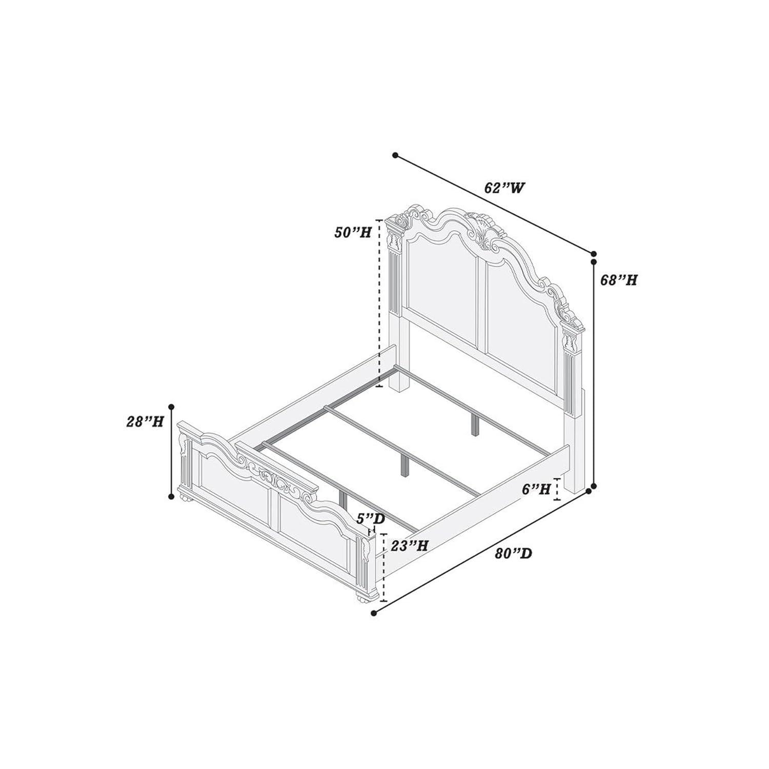 Splendidly Carved Queen Wooden Bed, Dark Walnut And Veneer Finish