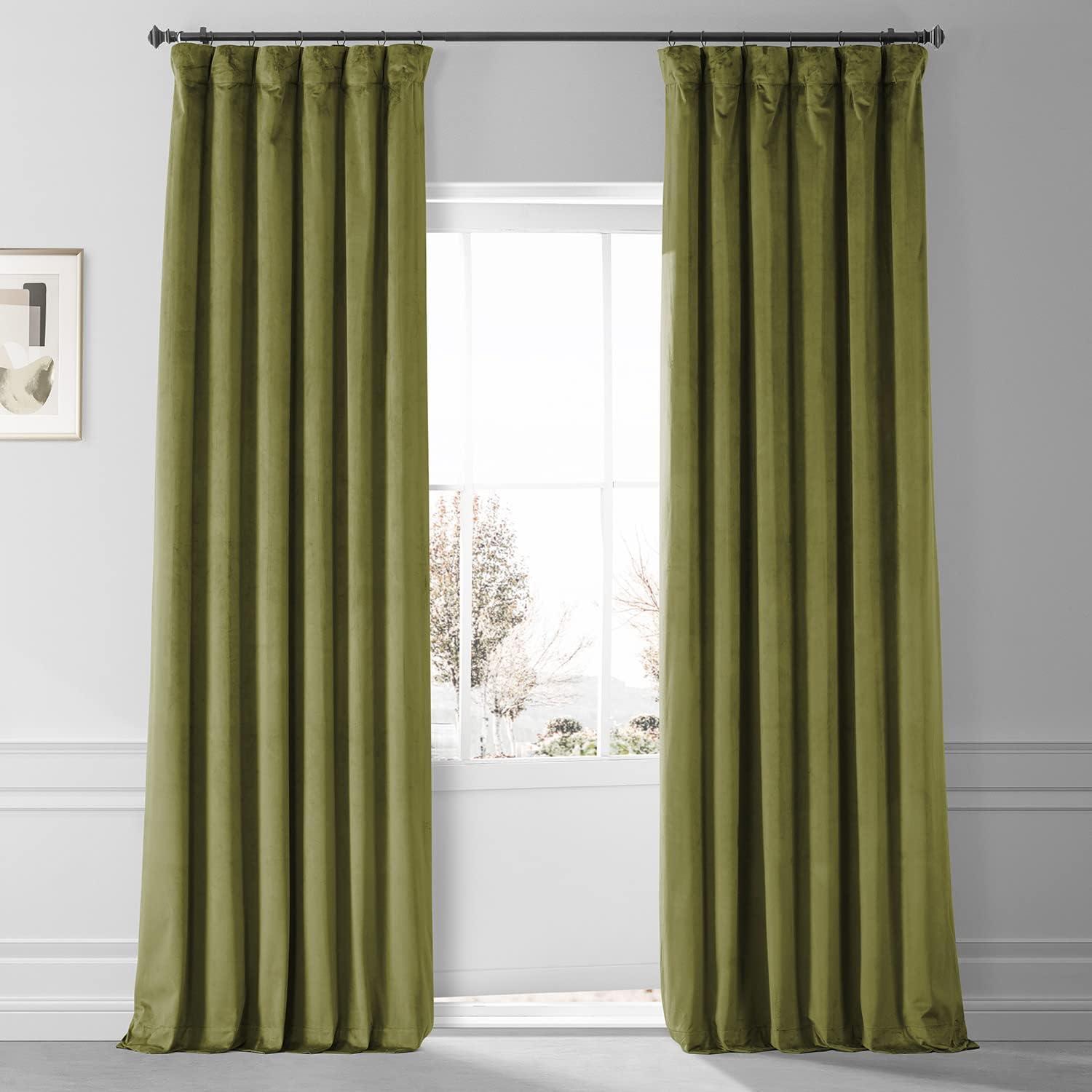 Half Price Drapes Signature Jalapeno Green Plush Velvet Hotel Blackout Curtains(1 Panel),50W X 84L