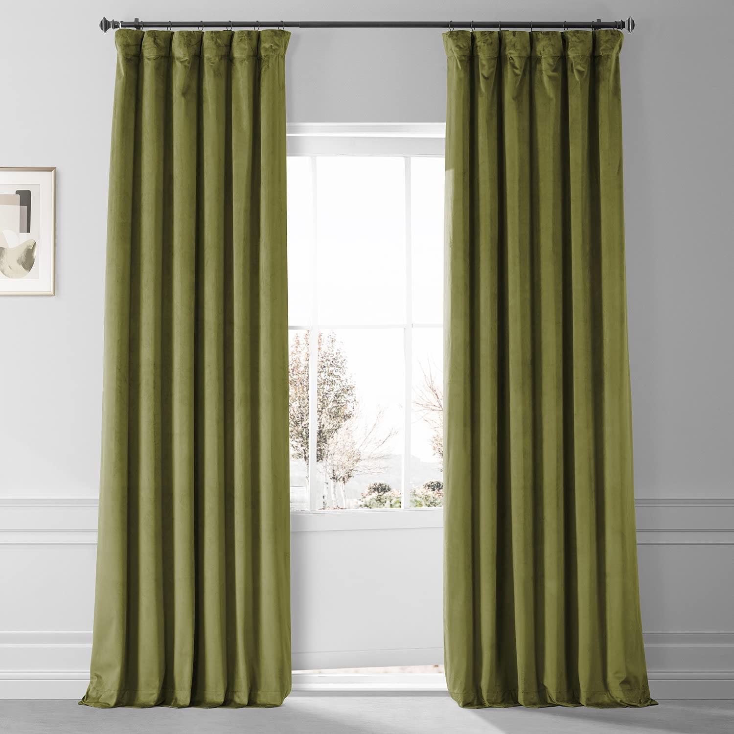 Half Price Drapes Signature Jalapeno Green Plush Velvet Hotel Blackout Curtains(1 Panel),50W X 84L