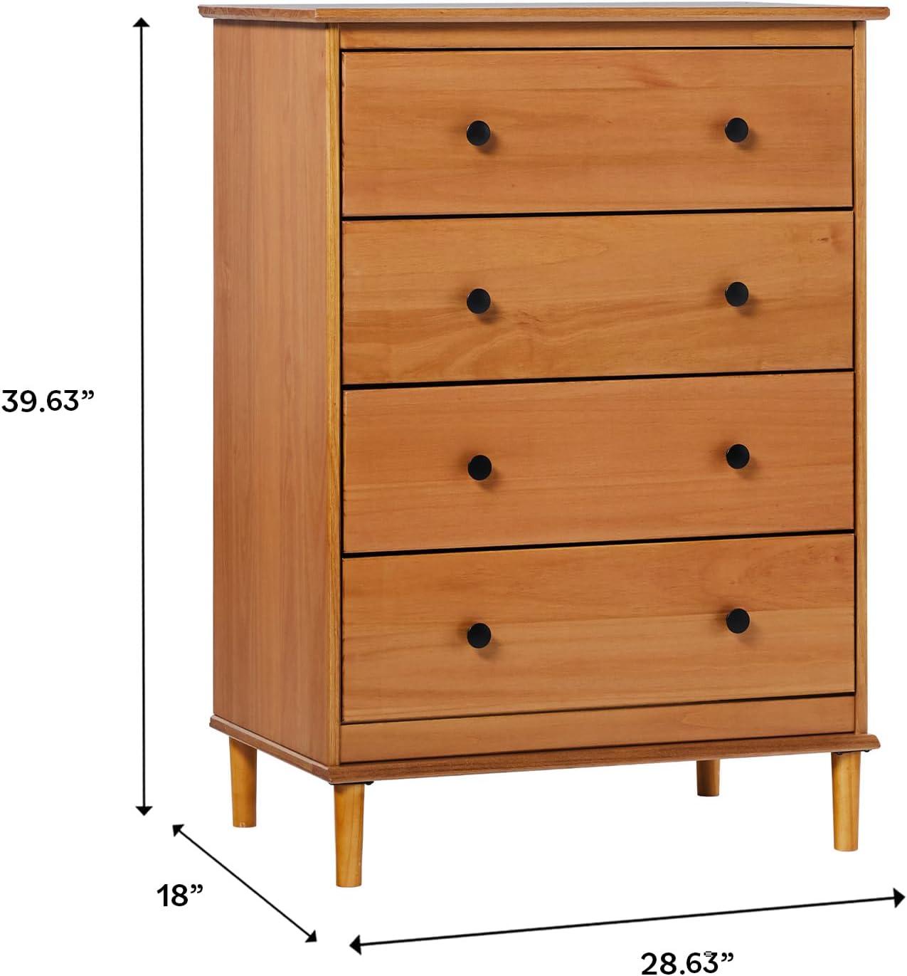 Caramel Mid-Century Modern 4-Drawer Solid Wood Dresser