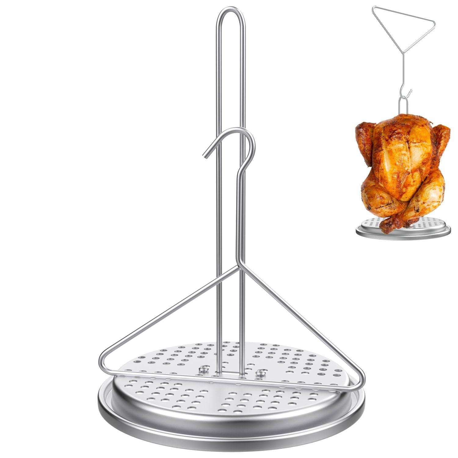 DELSbbq Turkey Fryer Stand Kit Wire Handle Lifter Hook, Perforated Turkey Fryer Hook and Stand Set Turkey Chicken Fryer Accessory Kit with for Poultry Deep Frying Pot