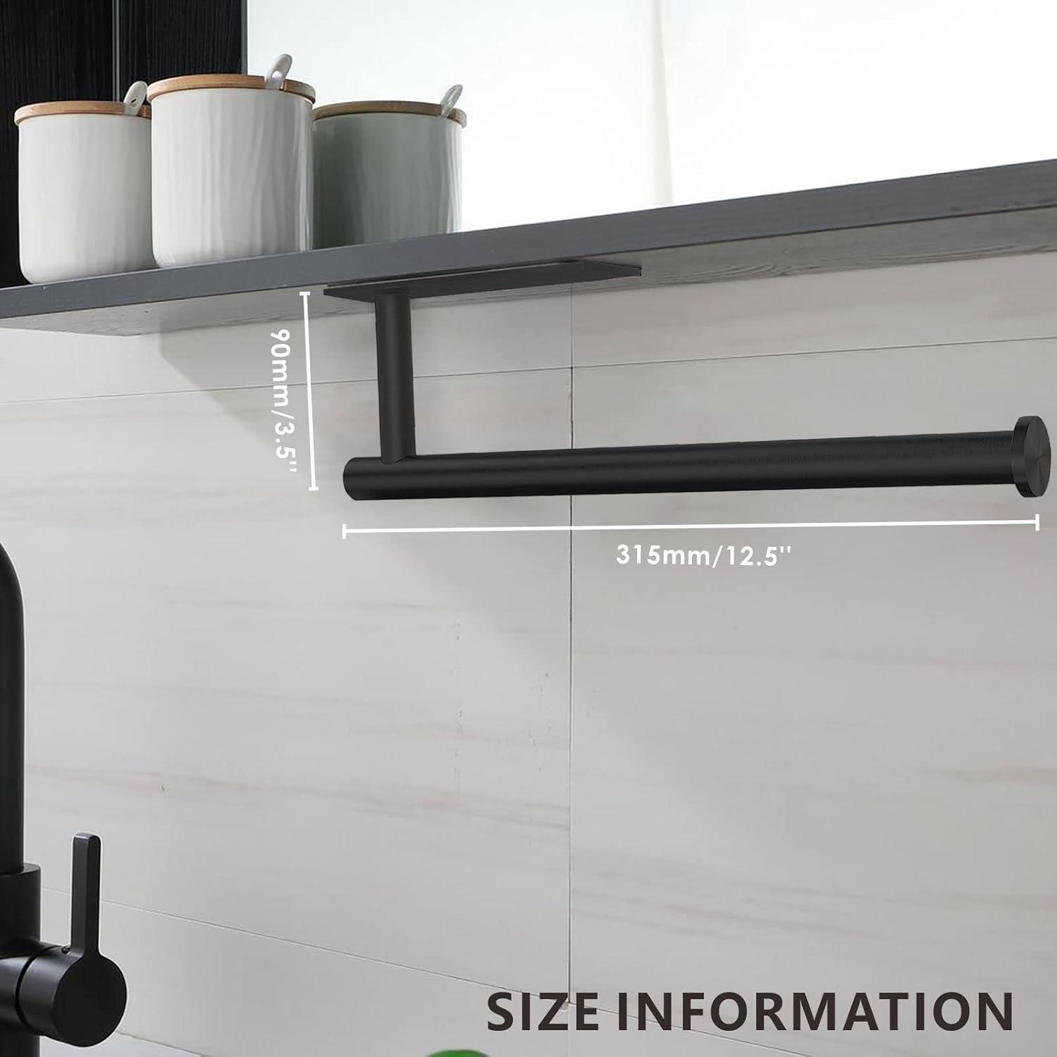 Paper Towel Holder - Under Cabinet Paper Towel Rack for Kitchen、Bathroom,SUS304 Stainless Steel(Matte Black)