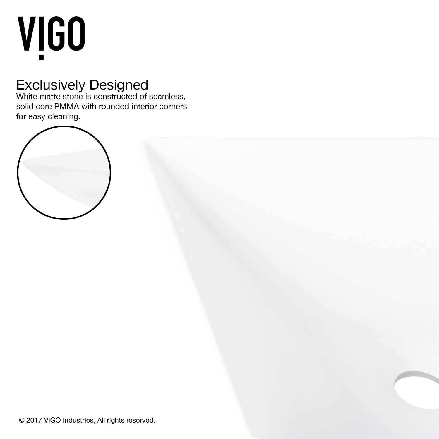 VIGO VG04004 Hibiscus 16" L x 16" W x 5" HMatte Stone White Handmade Square Vessel Bathroom Sink