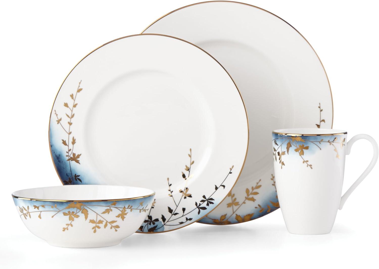 Highgrove Park Blue and Gold Floral Porcelain 4-Piece Place Setting