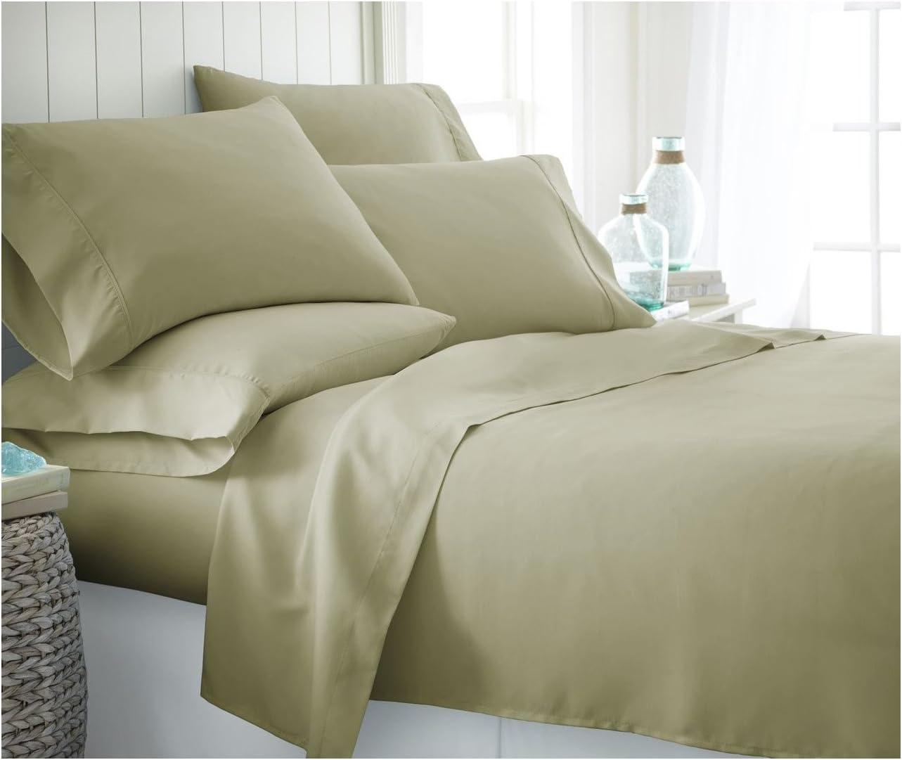 Full, Sage Solid Microfiber 6 Piece Bed Sheet Set, by Noble Linens