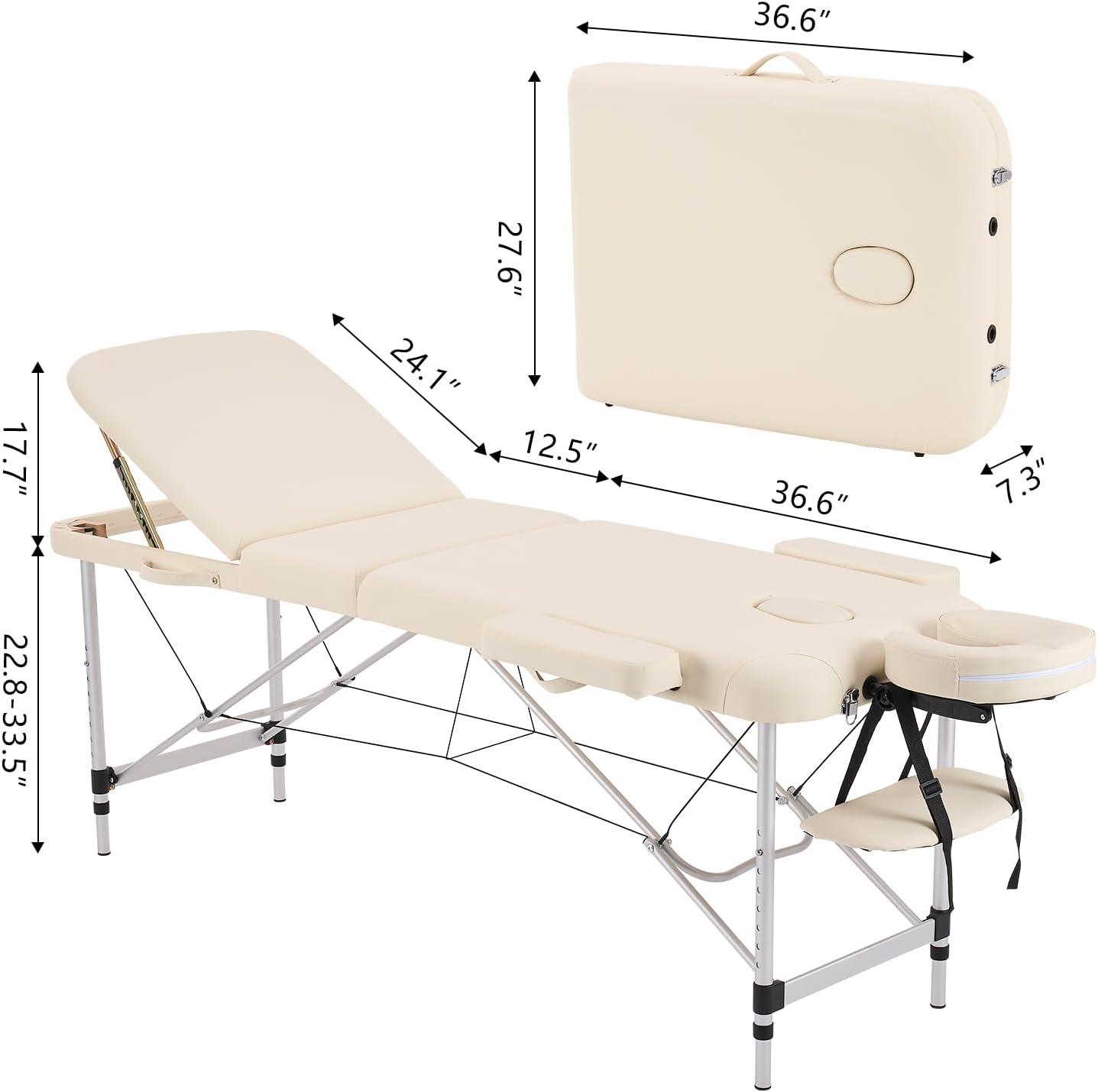 YOUNIKE Massage Tables Portable Lash Bed for Eyelash Extensions Professional Aluminum 3 Folding Lightweight Height Adjustable Facial Spa Beauty Salon Tattoo Home White