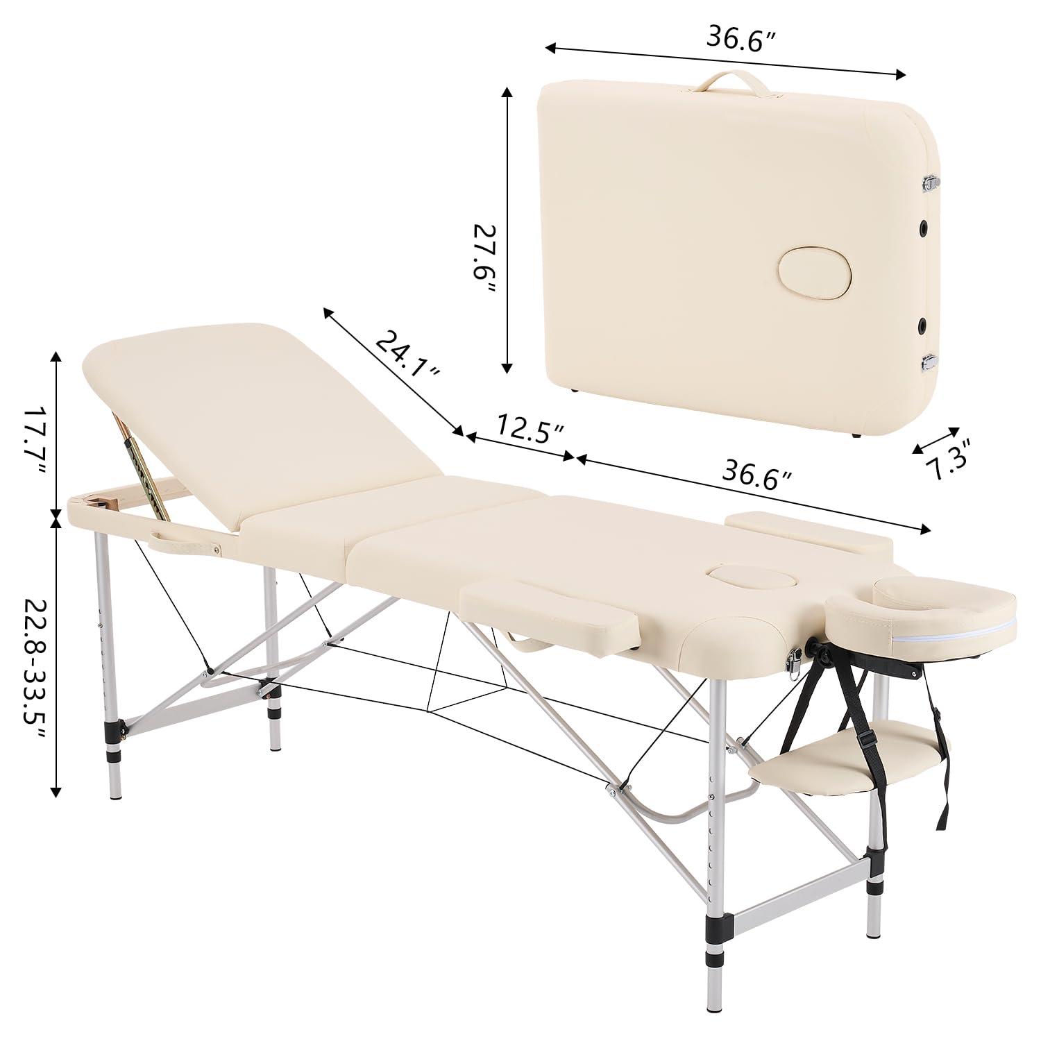 YOUNIKE Massage Tables Portable Lash Bed for Eyelash Extensions Professional Aluminum 3 Folding Lightweight Height Adjustable Facial Spa Beauty Salon Tattoo Home White